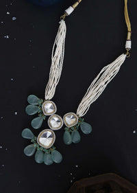 Mint Green Gold Plated Silver Alloy Polki Necklace