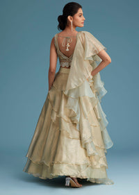 Mint Green Organza Layered Lehenga Set