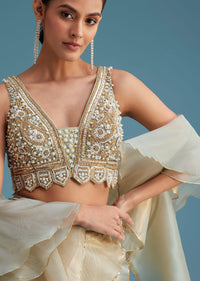 Mint Green Organza Layered Lehenga Set
