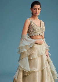 Mint Green Organza Layered Lehenga Set