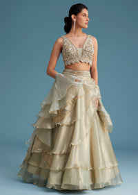 Mint Green Organza Layered Lehenga Set