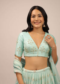 Mint Green Padded Blouse With zardosi And Moti Work