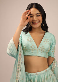 Mint Green Padded Blouse With zardosi And Moti Work