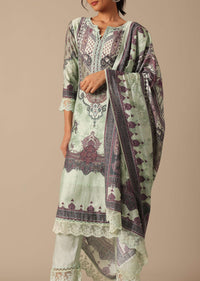 Mint Green Printed Kurta Set With Crochet Lace