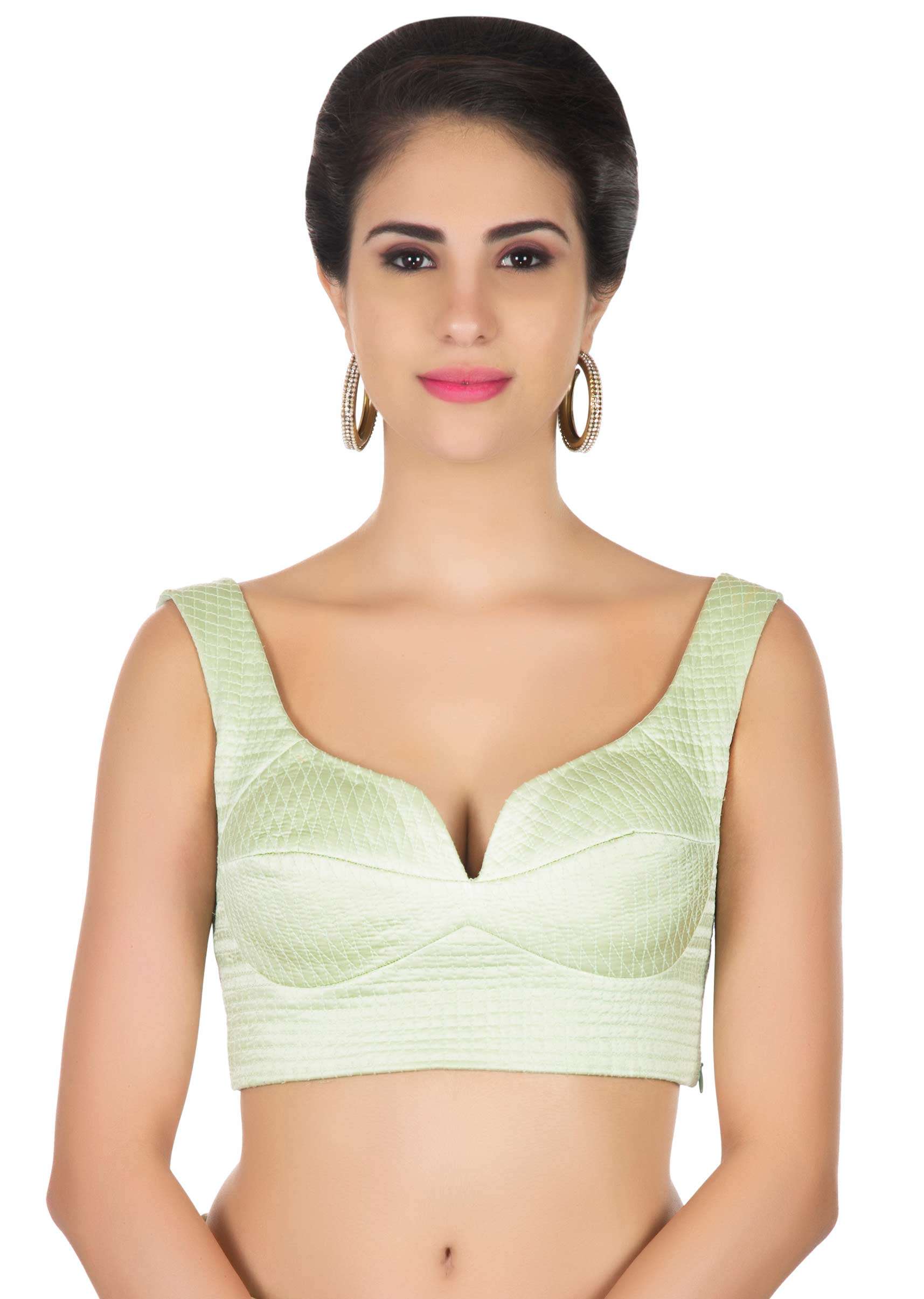 Mint green saree in french knot work and zardosi border