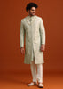 Mint Green Silk Sherwani Set With Sequin Work