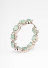 Mint Green Stone Studded Hoop Earrings With Swarovski Accents