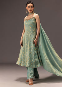Mint Green Tissue Hand Embroidered Kurta Set