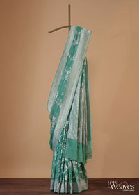 Sea Green Handloom Saree In Tissue Georgette With Zari Weave And An Unstitched Blouse