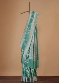 Sea Green Handloom Saree In Tissue Georgette With Zari Weave And An Unstitched Blouse