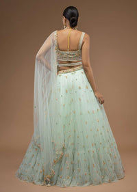 Mint Lehenga And A Crop Top Set Crafted In Net With Sequins And Resham Work