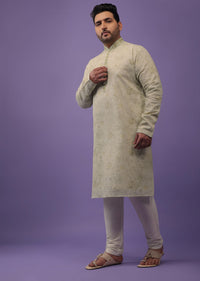 Mist Green Embroidered Kurta Set With Vintage Floral Print