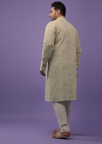 Mist Green Embroidered Kurta Set With Vintage Floral Print