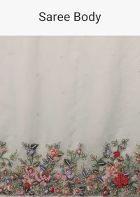 Mist Green Organza Saree In Multi-Color Resham Work Embroidery Detailing On The Border,