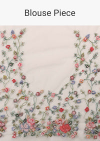 Mist Green Organza Saree In Multi-Color Resham Work Embroidery Detailing On The Border,