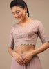 Misty Rose Pleated Saree In Lycra Blend Detailed With Embroidery Work On Pallu Border And Moroccan Jaal