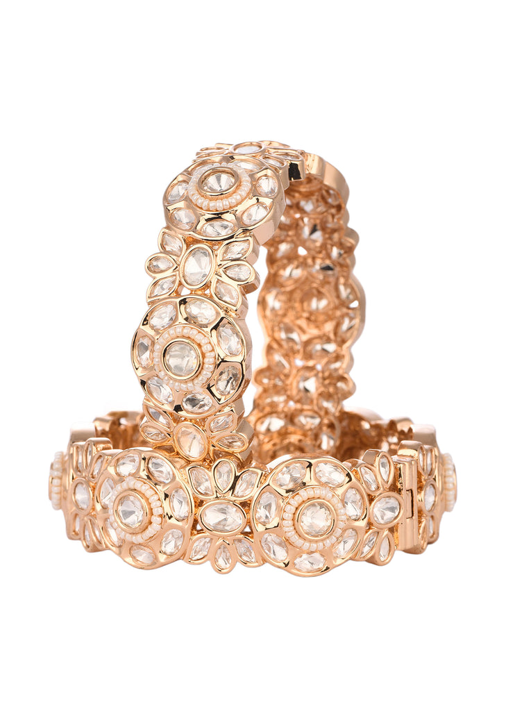 Mixed Metal Rose Gold Kundan Polki Bangles
