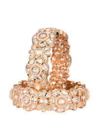 Mixed Metal Rose Gold Kundan Polki Bangles