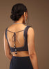 Mood Indigo Blue Ready-Pleated Saree With A Crop Top In Sequins Embroidery Corset Neckline With A Tie-Up Tassel Dori At The Back