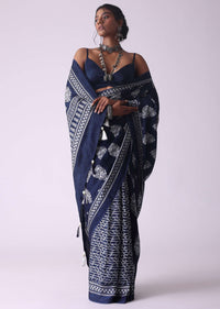 Mood Indigo Blue Batic Printed Crepe Saree