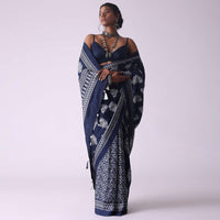 Mood Indigo Blue Batic Printed Crepe Saree