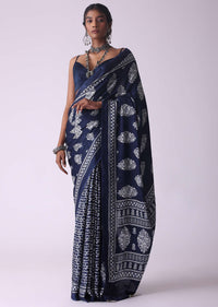 Mood Indigo Blue Batic Printed Crepe Saree