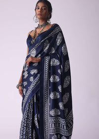 Mood Indigo Blue Batic Printed Crepe Saree
