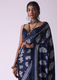 Mood Indigo Blue Batic Printed Crepe Saree