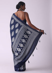 Mood Indigo Blue Batic Printed Crepe Saree