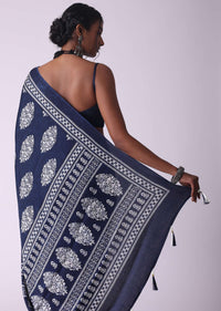 Mood Indigo Blue Batic Printed Crepe Saree