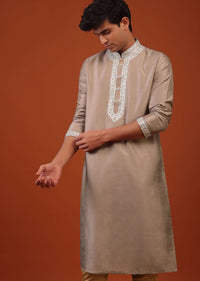 Tan Brown Gota Embroidered Silk Kurta Set