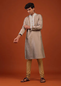 Tan Brown Gota Embroidered Silk Kurta Set