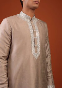 Tan Brown Gota Embroidered Silk Kurta Set