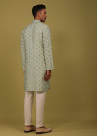 Powder Blue Printed Tussar Silk Kurta Set With Sequins