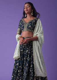 Moroccan Blue Georgette Lehenga With Zari And Sequins Embroidery