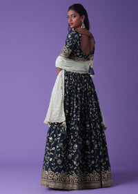 Moroccan Blue Georgette Lehenga With Zari And Sequins Embroidery