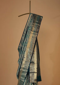 Peacock Blue Kanjivaram Saree In Pure Uppada Silk With Zari Weave And Unstitched Blouse