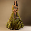 Moss Green Lehenga Choli With Multi Colored Hand Embroidered Floral Buttis