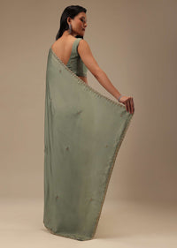 Moss Green Satin Saree With Cut Dana Work