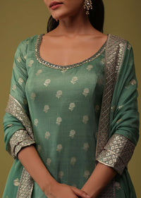 Moss Green Sequins Embroidered Kurti And Sharara Set In Silk