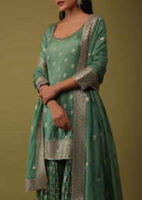 Moss Green Sequins Embroidered Kurti And Sharara Set In Silk