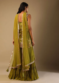 Moss Green Sharara Suit In Velvet With Multi Colored Hand Embroidery In Floral Motifs