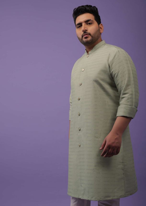 Moss Green Striped Kurta In Art Silk