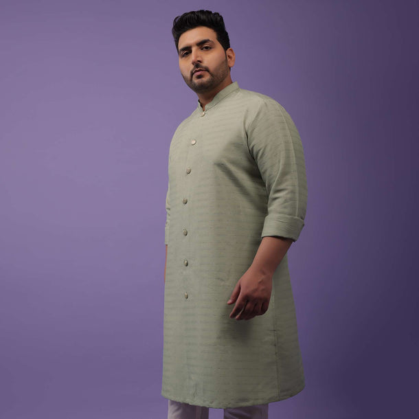 Moss Green Striped Kurta In Art Silk