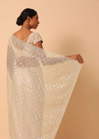 Mouse Grey Sequin Saree In Organza With Cutdana Work And Unstitched Blouse Piece