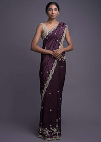 Mulberry Purple Saree In Dupion With Floral Buttis And Border Online - Kalki Fashion