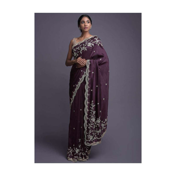 Mulberry Purple Saree In Dupion With Floral Buttis And Border Online - Kalki Fashion