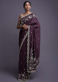 Mulberry Purple Saree In Dupion With Floral Buttis And Border Online - Kalki Fashion