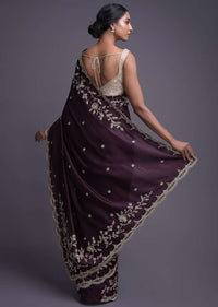 Mulberry Purple Saree In Dupion With Floral Buttis And Border Online - Kalki Fashion