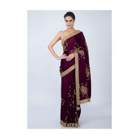 Mulberry purple satin saree with but and heavy embroidered border only on kalki